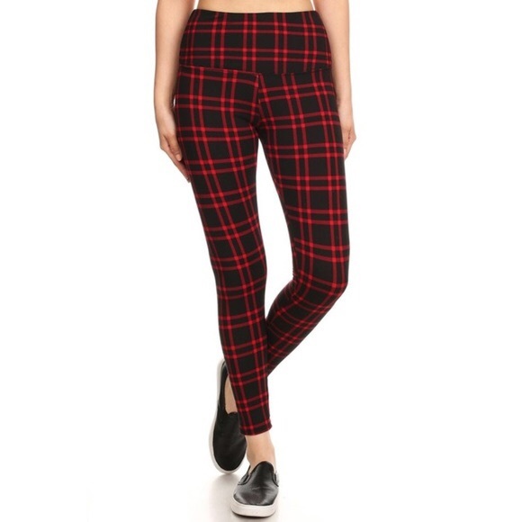 MFashions Pants - Super Soft Black red plaid fleece lined leggings